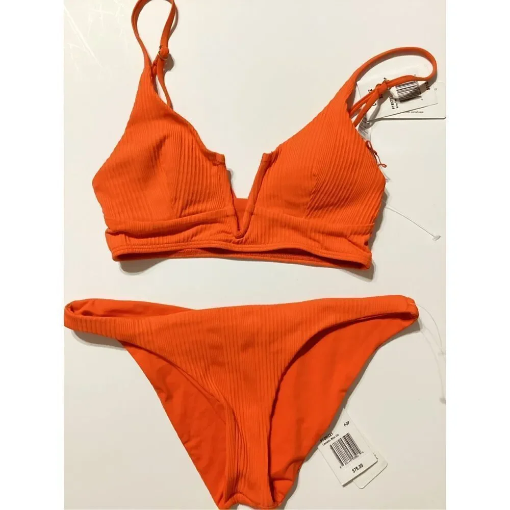 New. L*SPACE poppy ribbed bikini set. XS-top/S-bottom. Retails $185